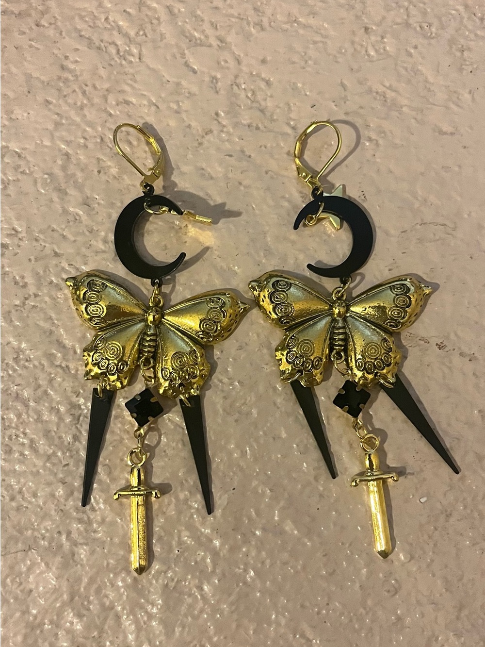 Whimsigoth Butterfly Moon Dagger Earrings